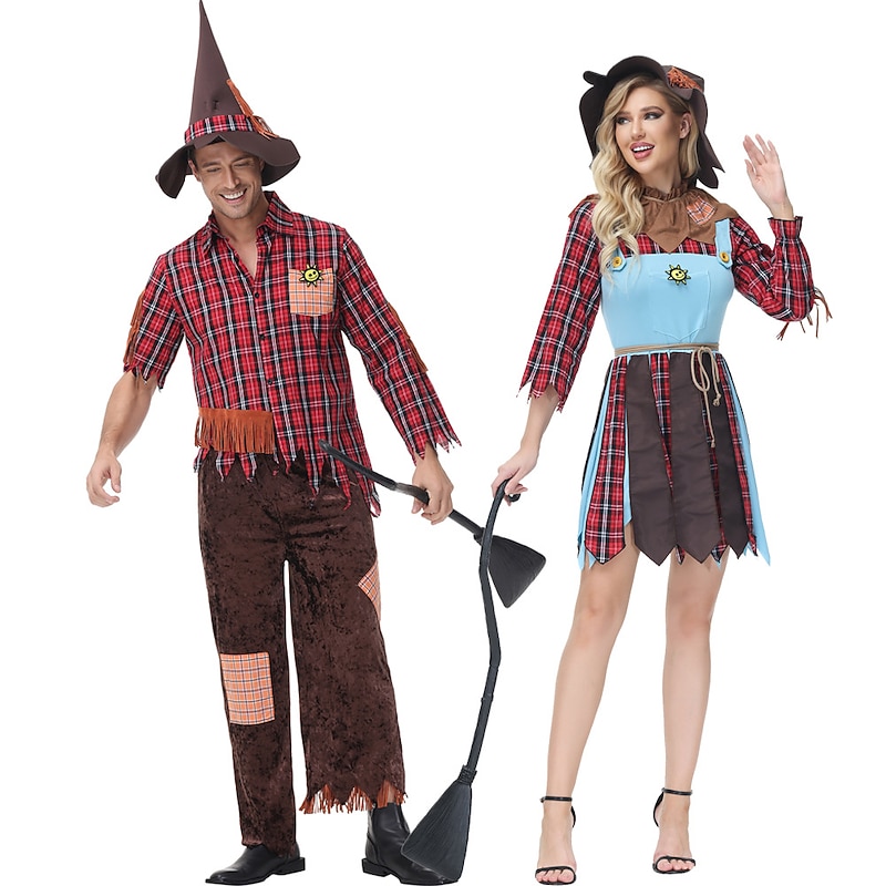 Couples Scarecrow Halloween Group Couples Costumes All Movie Cosplay Cosplay Red Costume Halloween Carnival Masquerade Poly / Cotton Blend3