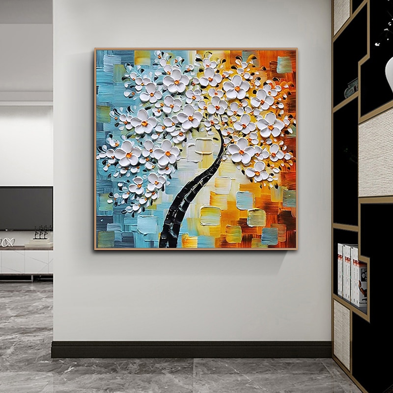 Mintura Handmade Thick texture Flowers Oil Paintings On Canvas Wall Art Decoration Modern Abstract Tree Picture For Home Decor Rolled Frameless Unstretched Painting