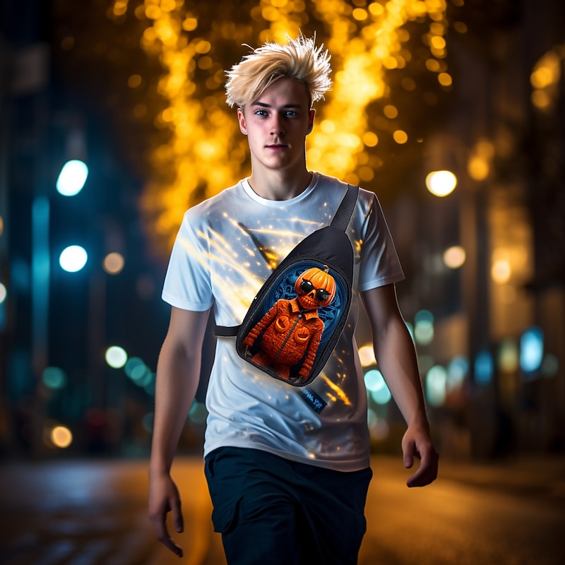 Large Capacity Halloween Crossbody Sling Bag - Spooky Skull and Pumpkin Designs for Teens (4 Patterns Available)2