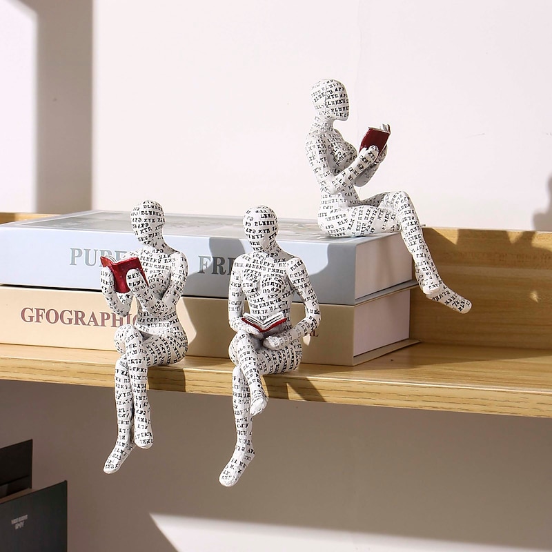 Modern Reading Woman Statue Pulp Molding Statuette Innovative Reading Ornaments Ornament Bookshelf Decoration4