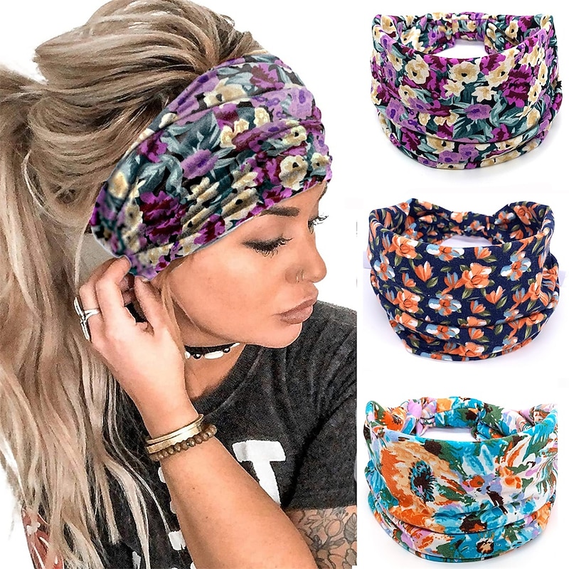 Women's Summer Wide Brimmed Hair Band Printing Elastic Exercise Yoga Hair Band Anti Sweat And Sweat Absorption Headband Headwear Hair Accessories2