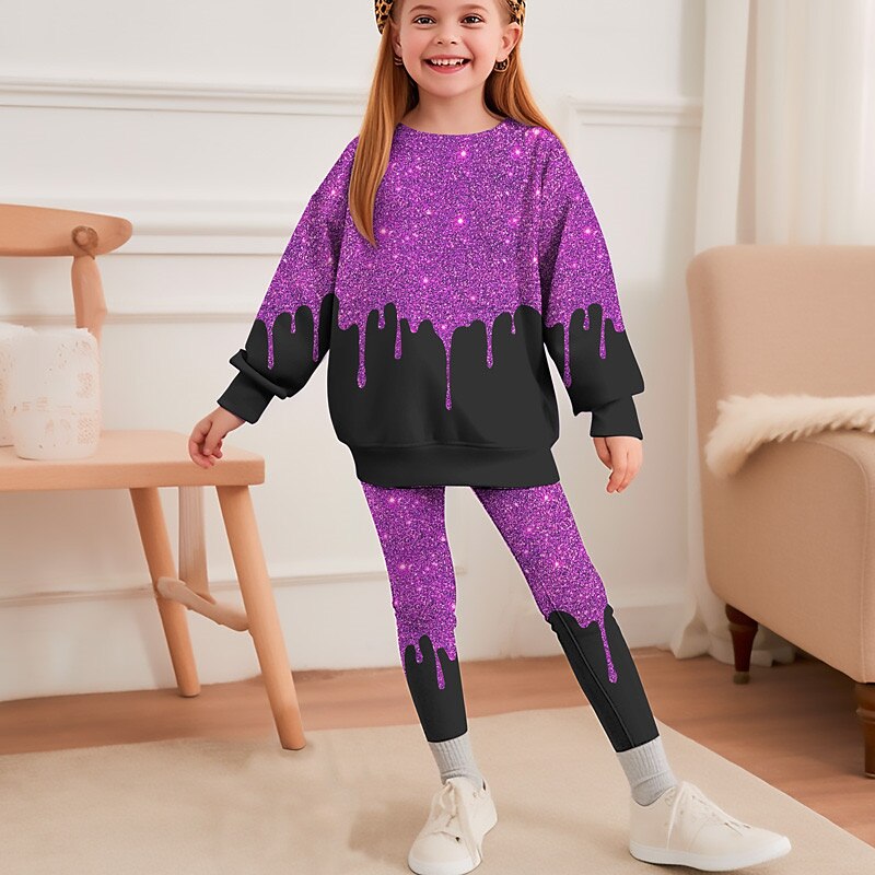 Girls' 3D Color Gradient Sweatshirt & Legging Set Set Long Sleeve 3D Print Fall Winter Active Fashion Daily Kids 4 years+ Crew Neck Outdoor Vacation Date Regular Fit2