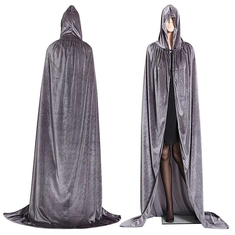 Unisex Black Velvet Adult Cape Full Length Hooded Robe Halloween Cloak Halloween Carnival Witch Cape4
