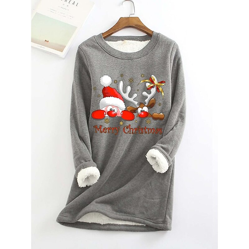 Women's Fleece Lined Pullover Sweatshirt Pajamas Reindeer Warm Fuzzy Long Sleeve Round Neck Crewneck Long Tops Christmas Casual Black Pink Blue Gray Fall & Winter