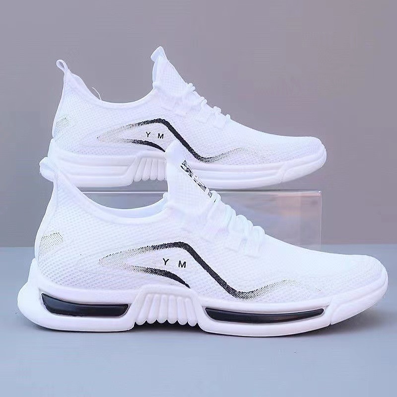 Men's White Breathable Running Shoes – Lightweight Athletic Sneakers with Knit Upper and Cushion Sole for Sports and Casual Wear3