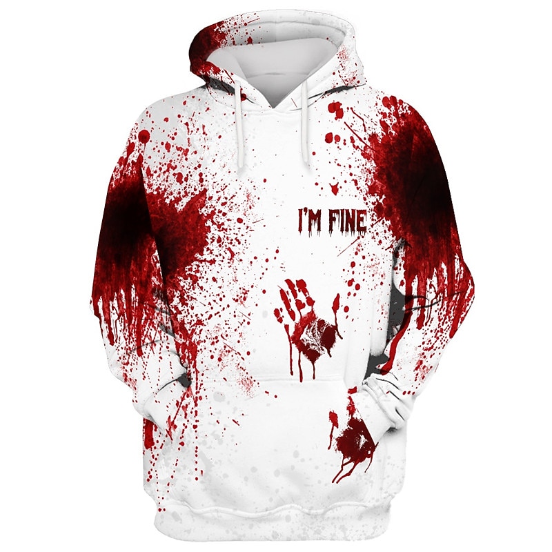 Men's Blood Splatter Graphic Prints Hand Hoodie Hoodies Sweatshirt Daily Classic Long Sleeve Hooded Halloween Holiday Going out Red Blue Print Spring &  Fall Designer2