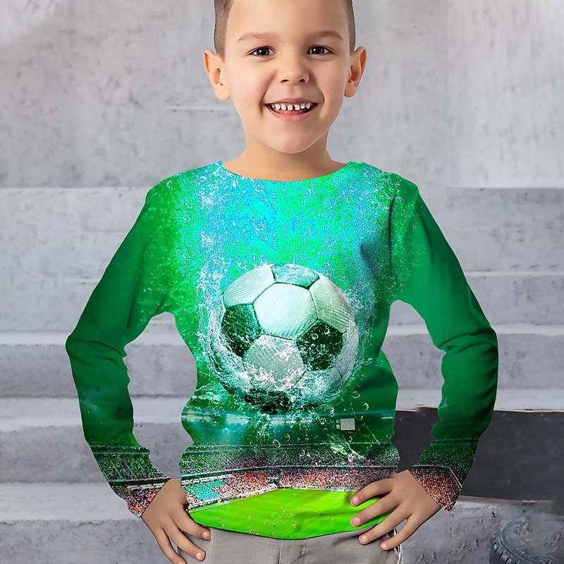 Boys 3D Football Tee Long Sleeve 3D Print Fall Winter Sports Fashion Streetwear Kids 3-12 Years Outdoor Casual Daily Regular Fit2