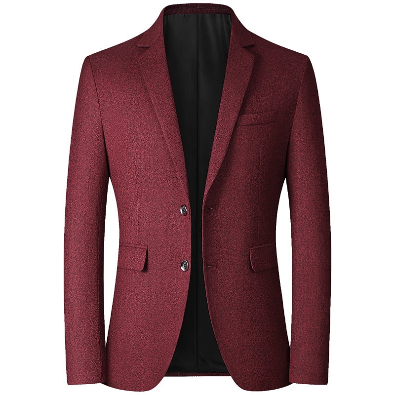 Men's Blazer Business Cocktail Party Wedding Party Fashion Casual Spring &  Fall Polyester Plain Pocket Buttons Casual / Daily Single Breasted Blazer Red Blue Grey