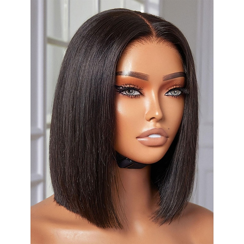 Bob Wig Human Hair Pre Cut Lace Undetectable Real 5x5 HD Lace Closure Wig Blunt Cut Bob Wig 180 Density  Wig Human Hair Pre Plucked Bleached Knots