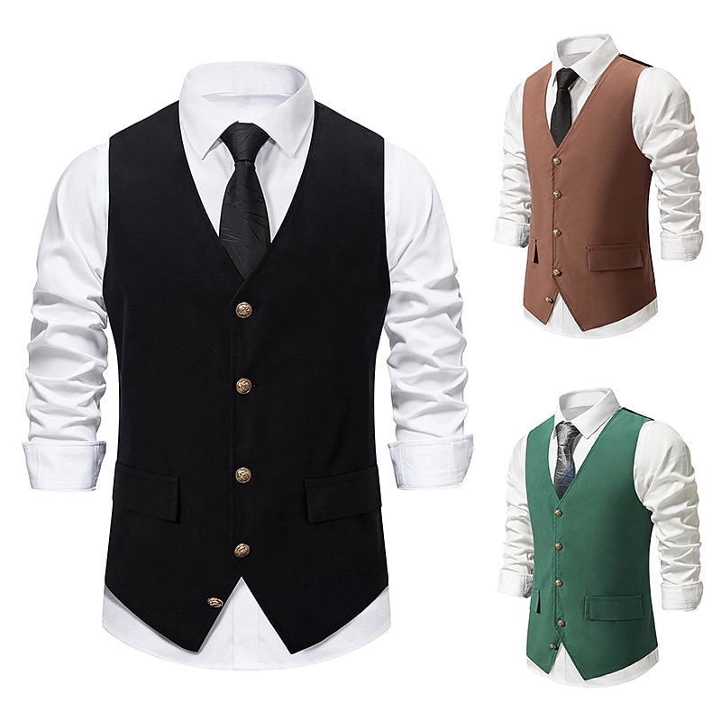Vintage 1920s Vest Waistcoat The Great Gatsby Gentleman Groomsmen Slim Fit Fancy Dress Men's Masquerade Wedding Wedding Guest Party / Evening Adults' Vest2