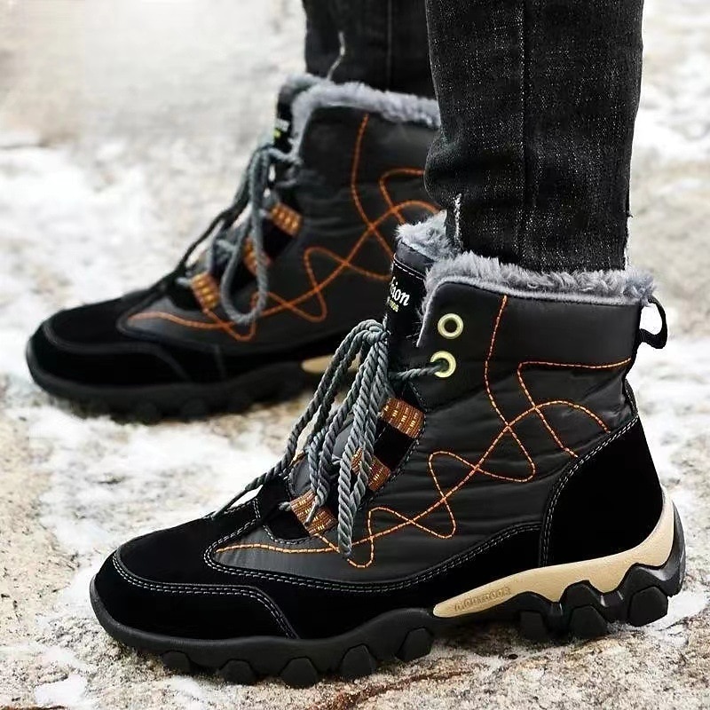 Men's Black Winter Hiking Boots with Warm Plush Lining and Waterproof Design - Non-Slip Outdoor Snow Boots for Cold Weather2