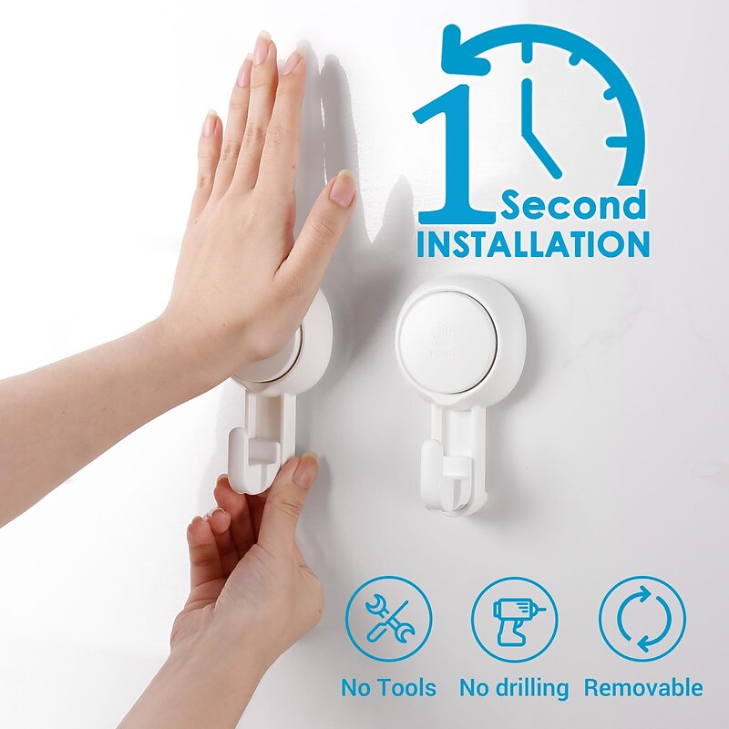 TAILI 2PCS Suction Hooks Powerful Vacuum Suction Cup Hooks- Heavy Duty for Shower, Waterproof Suction Hanger for Bathroom Kitchen Towel, Robe, Loofah Removable and Reusable for Bags Coat2