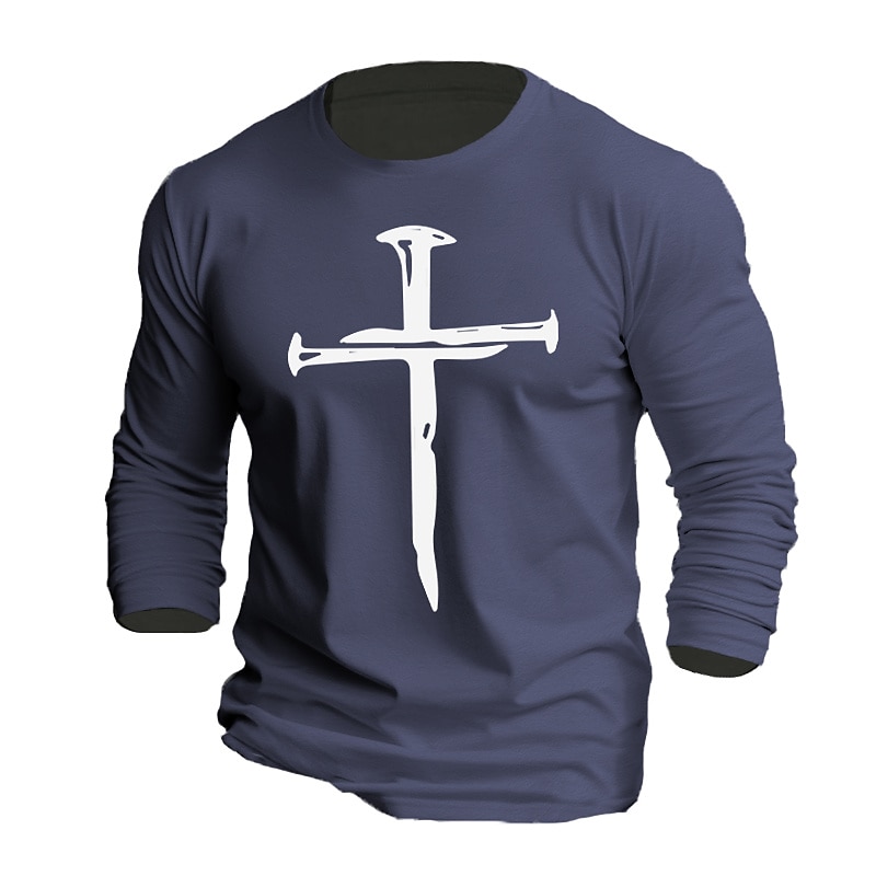 Men's Cross T Shirt 100% Cotton Long Sleeve Graphic Shirt Black White Orange Comfortable Tee Sports Outdoor Holiday Fashion Designer Clothing2