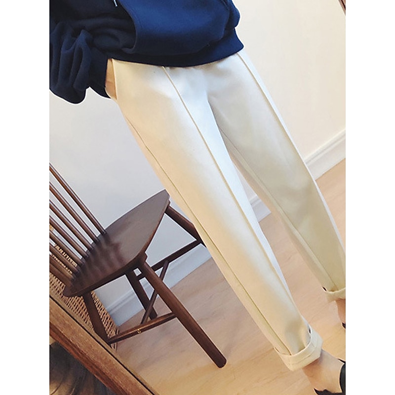 Women's Dress Pants Fleece Pants Straight Fashion Streetwear Full Length Medium Waist Solid Color Pocket Comfort Breathability Soft Micro-elastic Vacation Street Daily Black White Khaki Fall Winter3