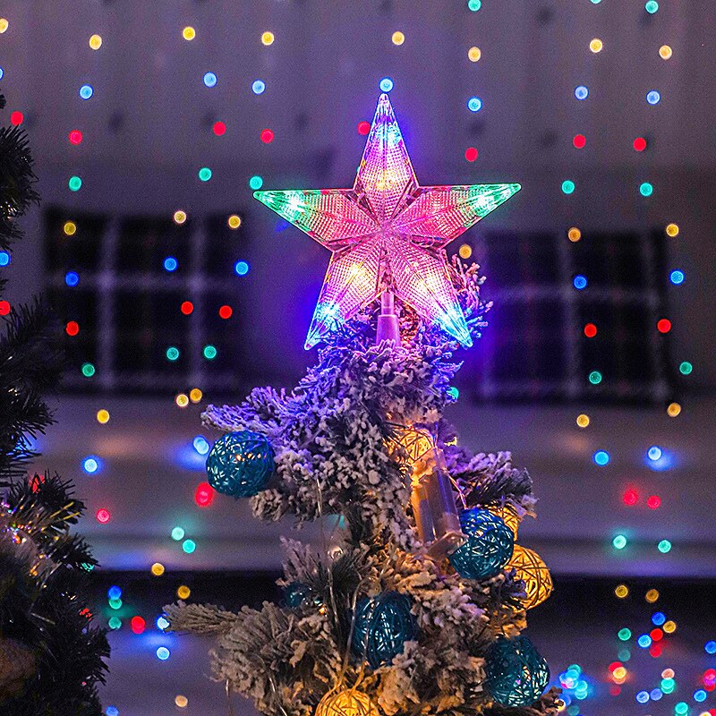 Christmas Tree Decor Star Lights Pentagram Pendant Colorful LED Tree Top Lights Xmas New Year Party Trinkets Home Decoration3