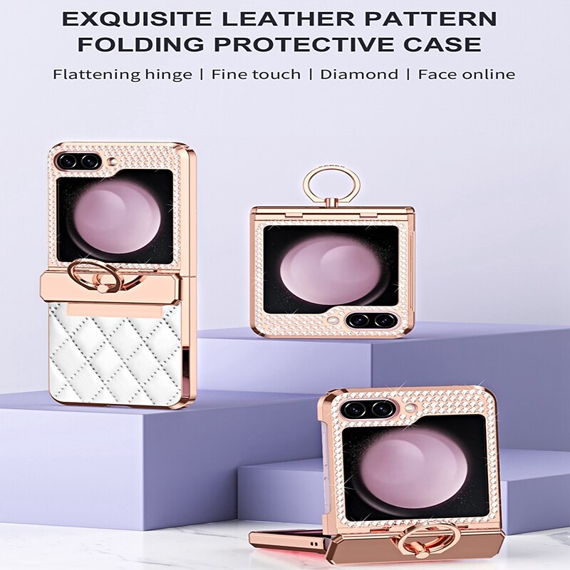 Phone Case For Samsung Galaxy Z Flip 7 Z Flip 6 Z Flip 5 Z Flip 4 Z Flip 3 Back Cover Shockproof Crystal Diamond TPU PU Leather3
