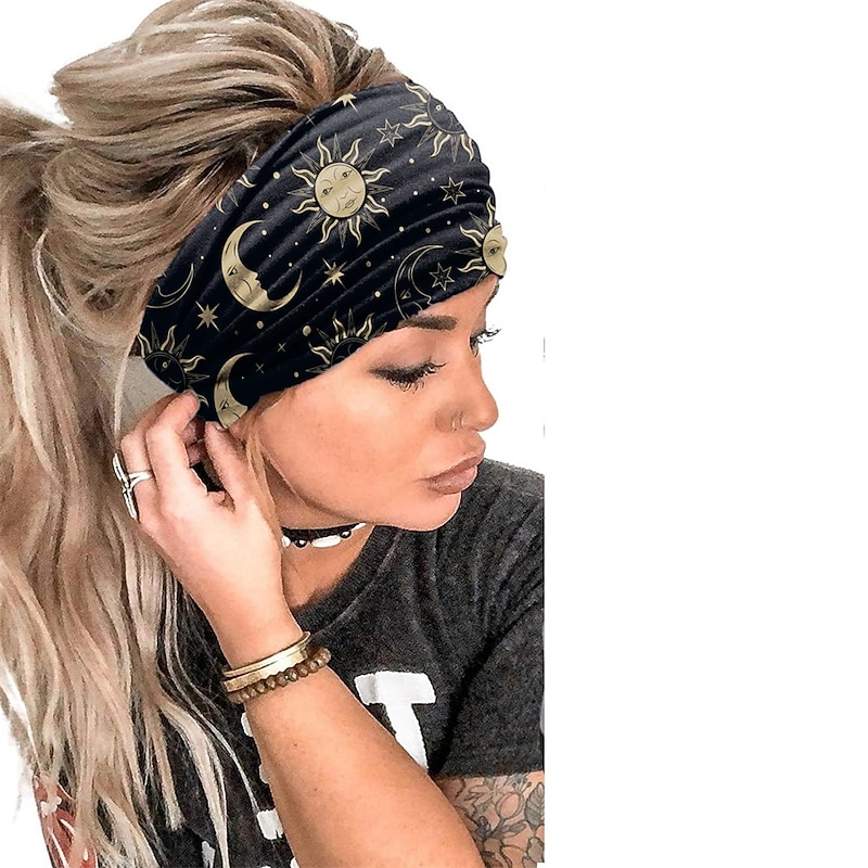 Starry Sky And Moon Printed Personalized Pattern Wide Brimmed Hair Band Yoga Exercise Fitness Headband Headwear Headband3