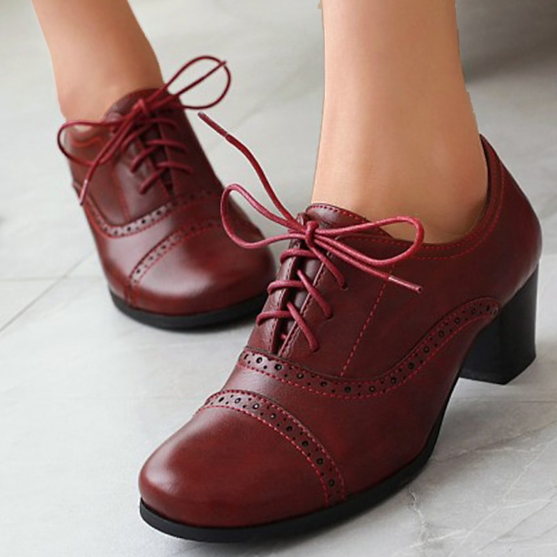 Women's Vintage Oxford Heeled Shoes – Lace-Up Brogue Pumps for Office, Formal & Daily Wear2
