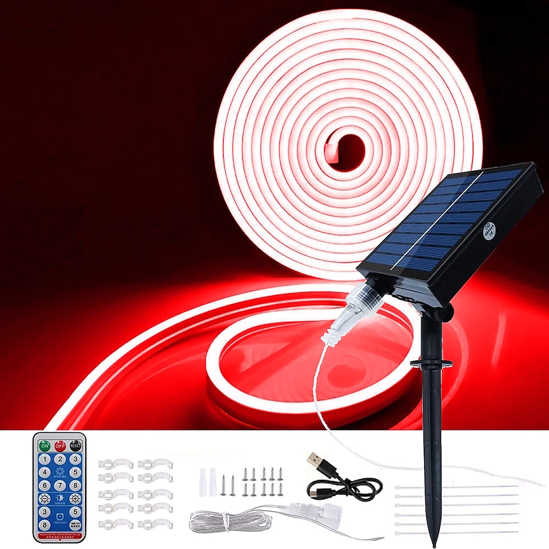 Halloween Christmas Neon Light with Solar LED Light with SMD2835 Remote Control 8-mode Color Changing USB Charging 1000mAh IP67 Waterproof Outdoor Decoration Automatic Timing3