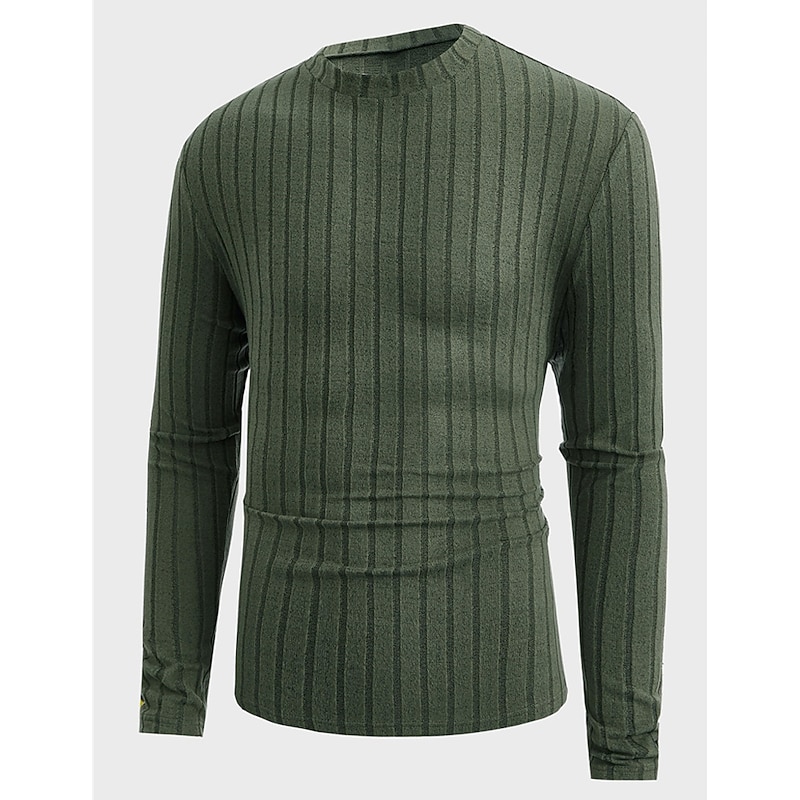 Men's T Shirt Tee Top Long Sleeve Shirt Long Sleeve Crew Neck Spring &  Fall Plain Pit Strip Fashion Designer Basic Knitting Vacation Street Going out Blue Light Grey Army Green Top Tee for Men3