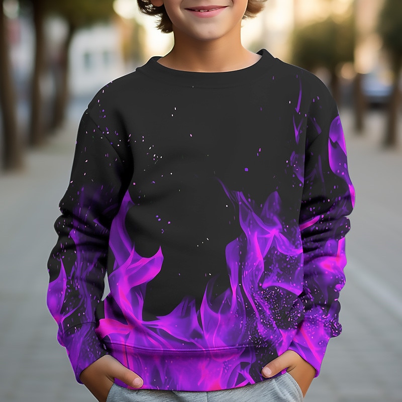 Boys' 3D Fire Sweatshirt Pullover Long Sleeve 3D Print Fall Winter Fashion Streetwear Cool Kids 3-12 Years Outdoor Casual Daily Regular Fit3