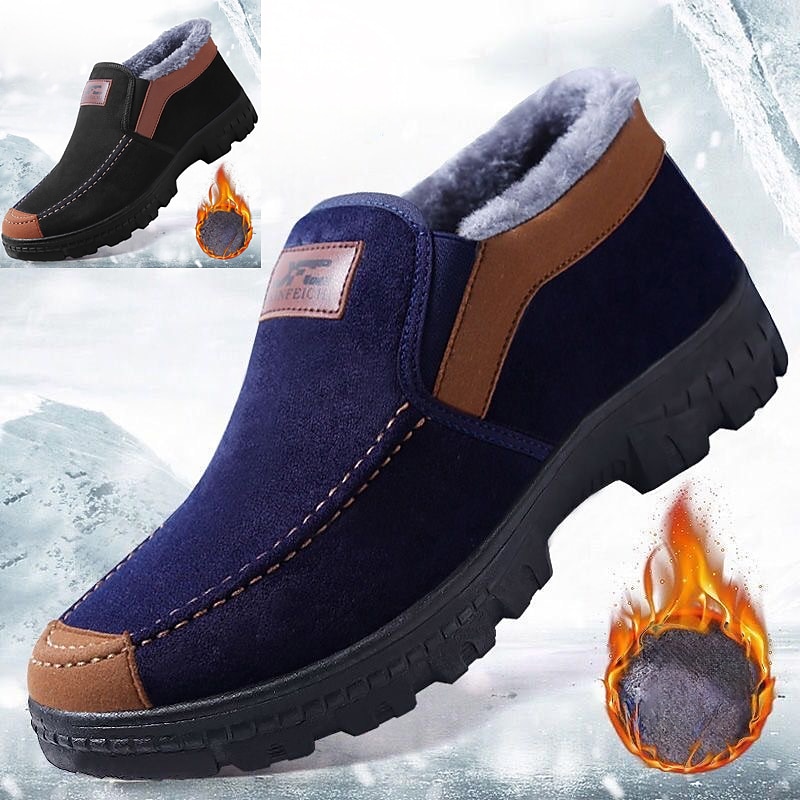 Men's Boots Snow Boots Winter Boots Comfort Shoes Fleece lined Walking Vintage Casual Outdoor Daily Leather Warm Height Increasing Comfortable Loafer Black cotton Blue cotton Fall Winter