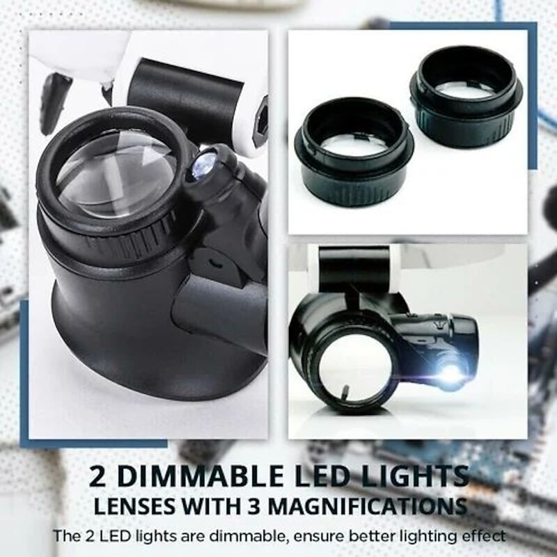 1pc 8X 15X 23X Double LED Light Magnifying Glasses, Watch Repair Magnifier, Miniature Magnifying Glass, Eye Magnifying Repair Tool For Watchmaking Coin Stamp Currency Book Errors Jewelry Necklace Magnifier Beading Biology Loupe Microscope4