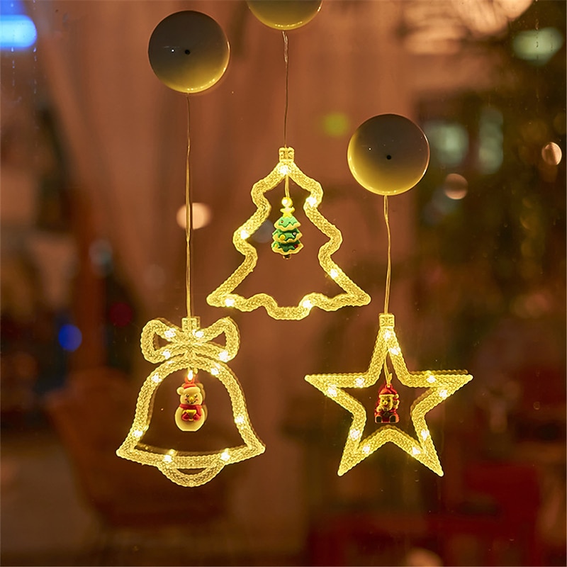 Christmas LED Light Suction Cup Chandelier Santa Claus Star Lights Holiday New Year Xmas Party Window Decor Lamp Battery Powered4