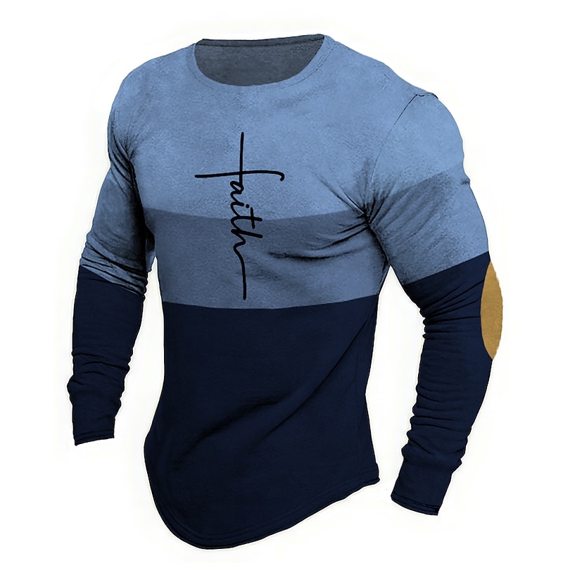Men's Graphic Faith T Shirt Long Sleeve T shirt 3D Print Crew Neck Shirt Fashion Designer Casual Sports Outdoor Holiday Going out White Light Green Pink Spring &  Fall Clothing Apparel S M L XL 2XL2