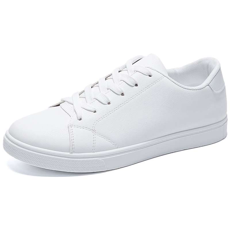 Men's Women Sneakers White Shoes Walking Casual Daily Faux Leather Comfortable Lace-up White black Black White Spring Fall2