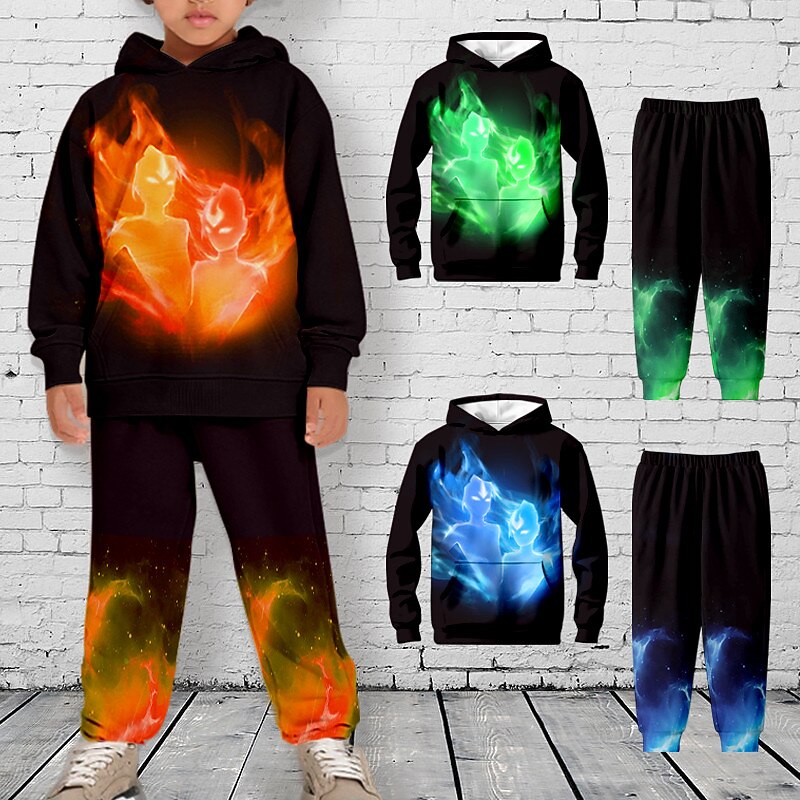 Boys 3D Graphic Hoodie & Sweatpants Set Set Long Sleeve 3D Printing Fall Winter Active Fashion Cool Kids 3-12 Years Outdoor Vacation Street Regular Fit