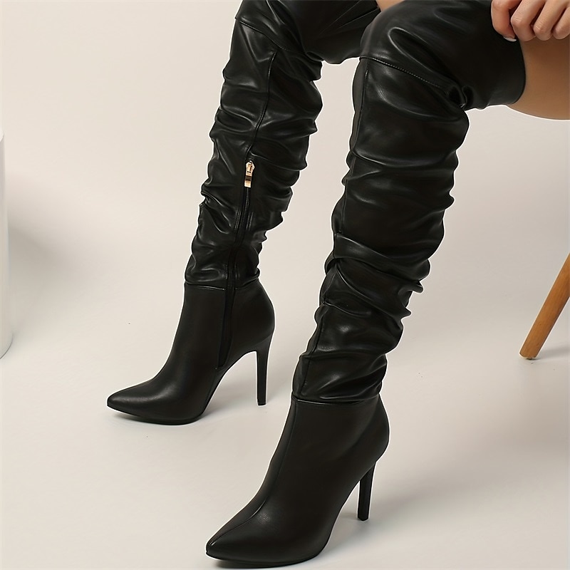 Women's Black Over-the-Knee Stiletto Heel Boots with Side Zipper, Sleek Sexy Style for Evening Wear and Parties4