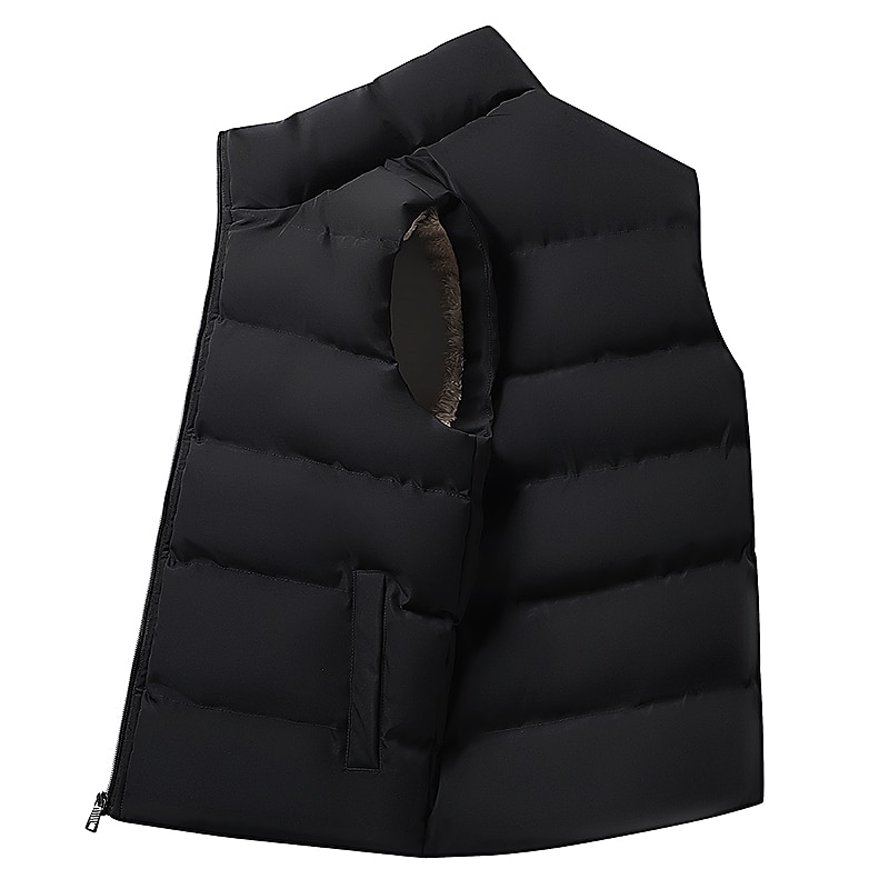 Men's Fleece Vest Gilet Daily Wear Vacation Going out Fashion Basic Spring &  Fall Button Polyester Comfortable Plain Single Breasted Standing Collar V Neck Regular Fit Black Red Navy Blue Vest3