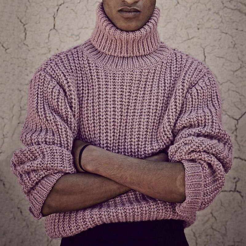 Men's Turtleneck Sweater Sweater Pullover Sweater Jumper Mens Turtle Neck Jumper Pullover Chunky Knit Regular Solid / Plain Color Turtleneck Daily Wear Clothing Apparel Fall & Winter Pink M L XL