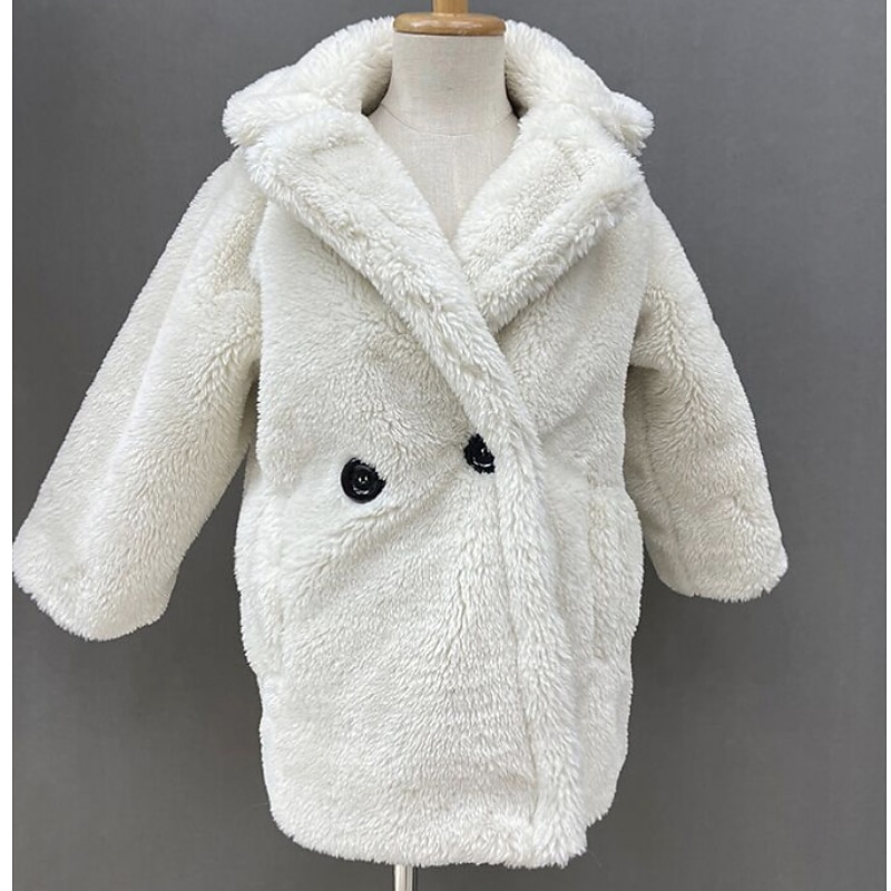 Kids Girls' Faux Fur Coat Solid Color Fashion Tassel Fringe Formal Coat Outerwear 2-12 Years Spring White Yellow Pink4