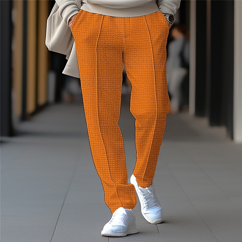 Men's Waffle Sweatpants Joggers Trousers Straight Leg Sweatpants Drawstring Elastic Waist Plain Comfort Breathable Casual Daily Holiday Sports Fashion Black White3