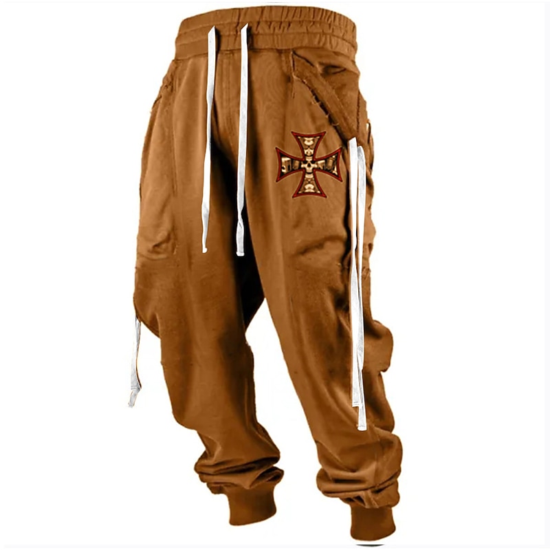 Men's Sweatpants Joggers Trousers Drawstring Elastic Waist 3D Print Graphic Prints Geometry Cross Comfort Sports Outdoor Casual Daily Cotton Blend Streetwear Designer Black Yellow Micro-elastic2