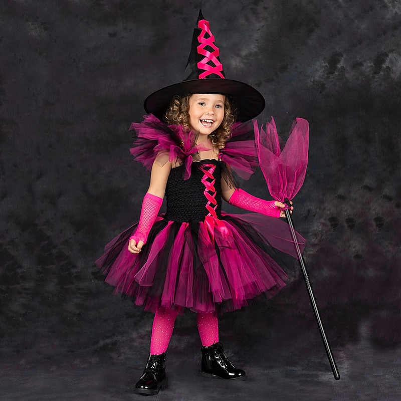 Witch Halloween Dress Cosplay Costume Tutu Walpurgis Night Cosplay Kid's Girls' Carnival Masquerade Mardi Gras Performance Party Halloween Easy Halloween Costumes Dress Up4