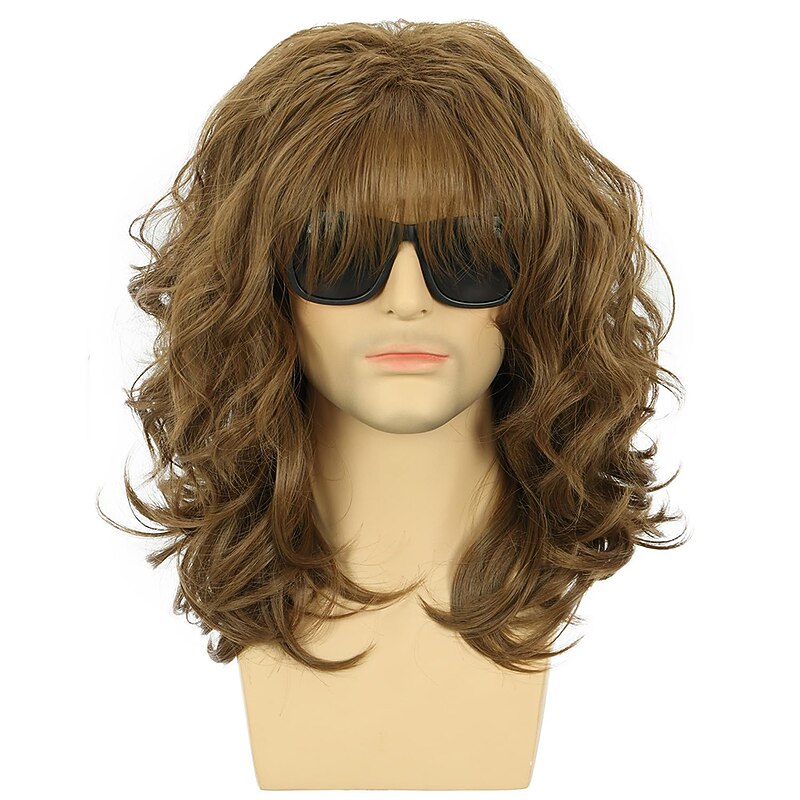 California 70s 80s Rocker Wig Men Women Long Curly Brown Carnival Costume Wig Halloween Wigs4