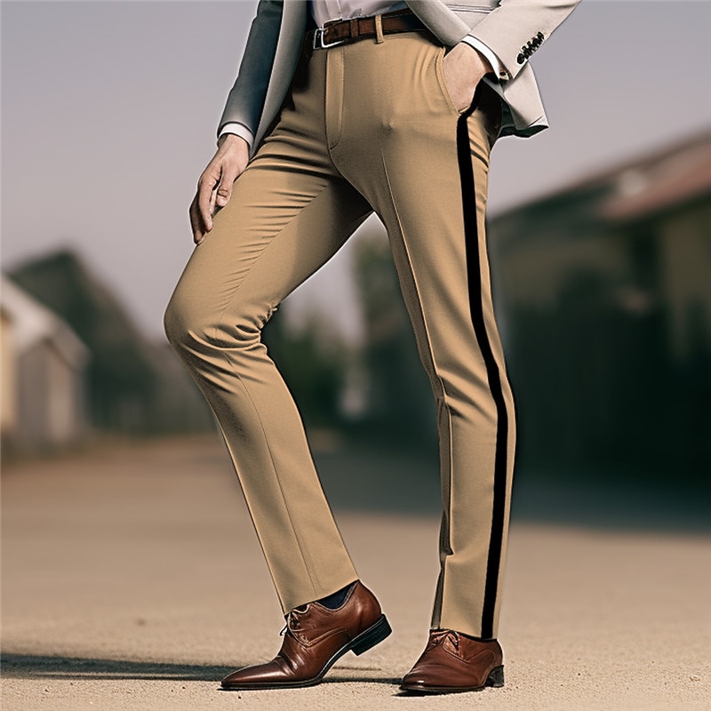 Men's Dress Pants Trousers Casual Pants Front Pocket Patchwork Comfort Business Daily Holiday Fashion Chic & Modern Blue Brown