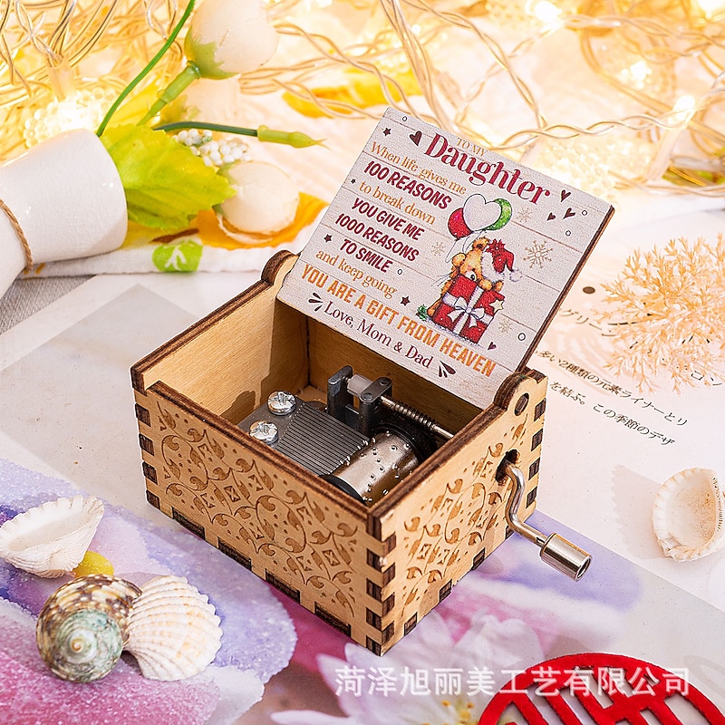 Delightful Wooden Antique Carved Hand Cranked Music Box - Perfect Christmas Gift for Kids, Mom, Dad, Friends & More!3