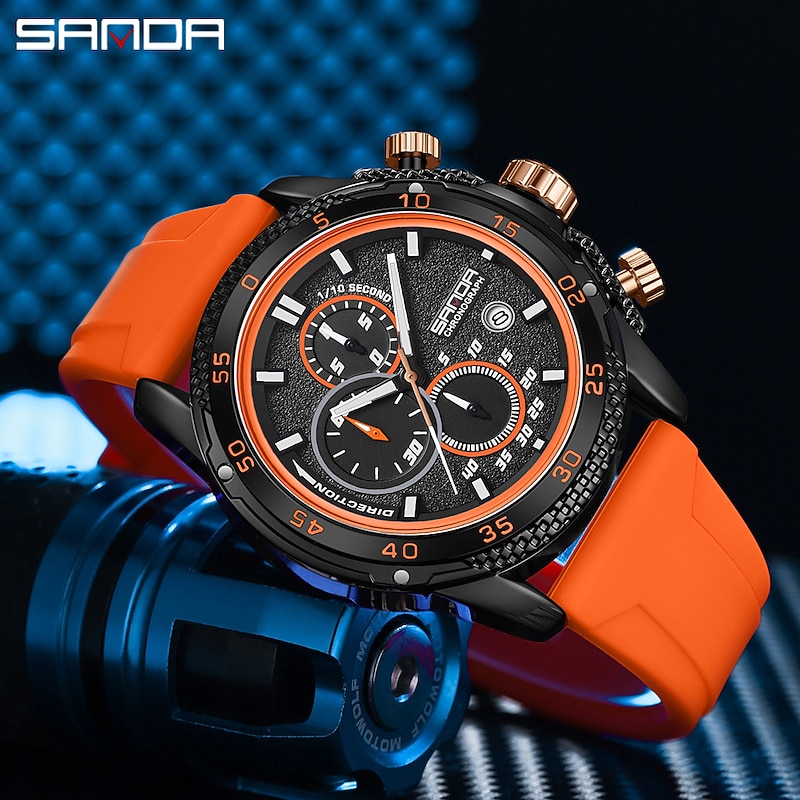 SANDA Men Quartz Watch Fashion Casual Business Wristwatch Luminous Calendar Waterproof Decoration Silicone Gel Watch2