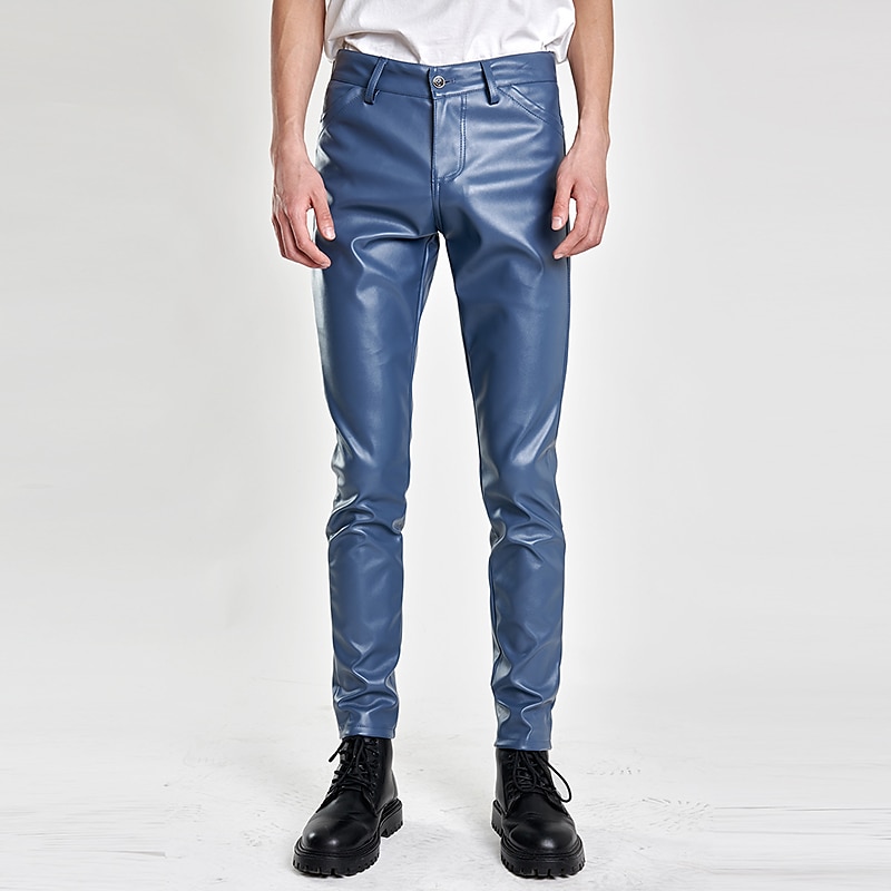 Men's Trousers Faux Leather Pants Casual Pants Pocket Plain Comfort Breathable Outdoor Daily Going out Fashion Casual Black White4
