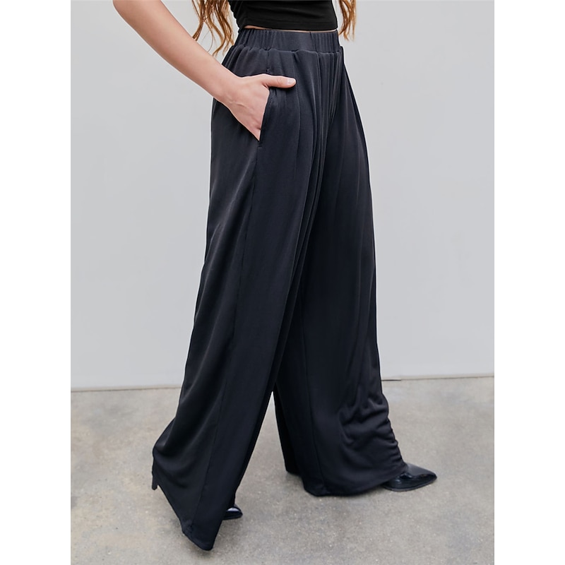 Women's Wide Leg Dress Pants Trousers Full Length Modal Pocket Micro-elastic High Waist Fashion Streetwear Street Daily White / Black Black S M Fall Winter2