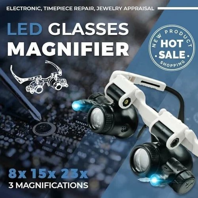 1pc 8X 15X 23X Double LED Light Magnifying Glasses, Watch Repair Magnifier, Miniature Magnifying Glass, Eye Magnifying Repair Tool For Watchmaking Coin Stamp Currency Book Errors Jewelry Necklace Magnifier Beading Biology Loupe Microscope2