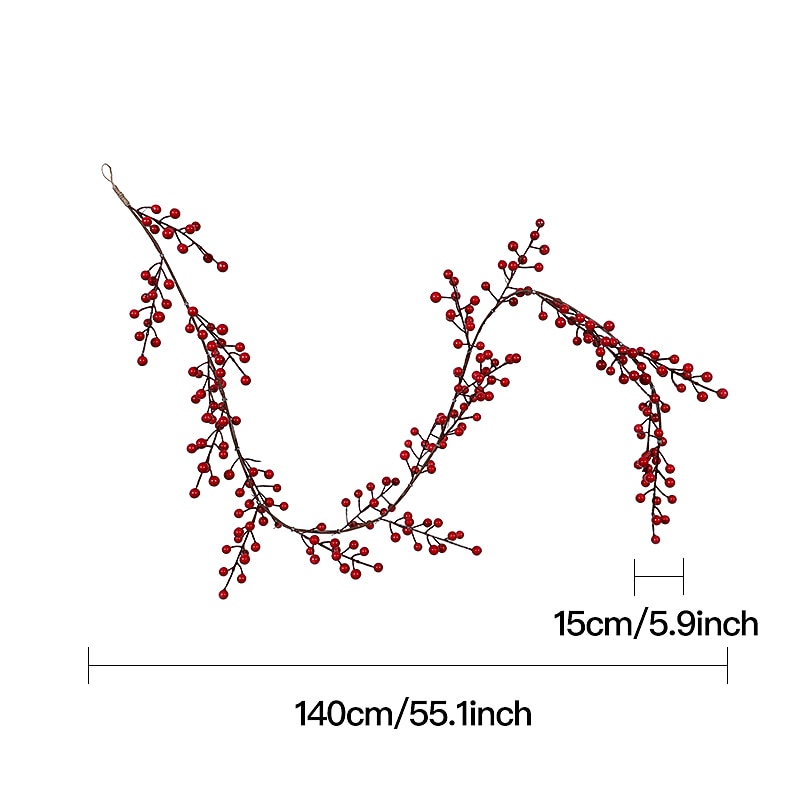 Red Berry Garland Christmas Decoration - Artificial Red Berry Garland with Bendable Stems for Holiday Fireplace Stairs Table Decorations4