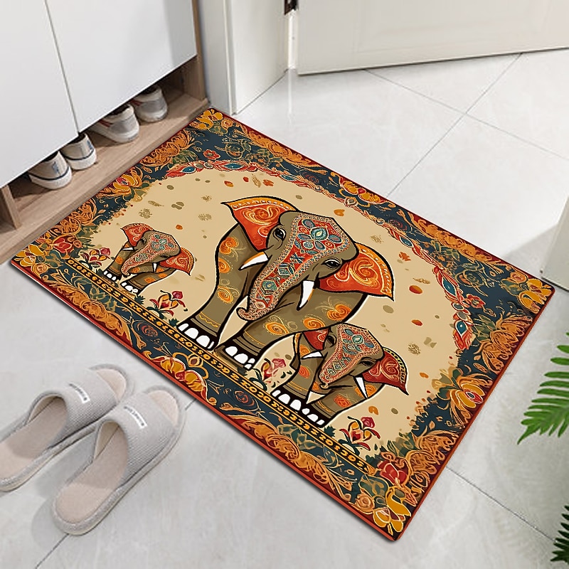 Ethnic Elephant Door Mat Floor mats Washable Rugs Kitchen Mat Non-Slip Oil Proof Area Rug Indoor Outdoor Mat Bedroom Decor Bathroom Mat Entrance Rug2