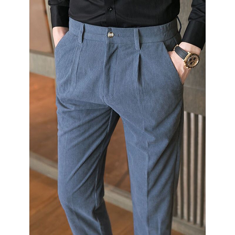 Men's Dress Pants Corduroy Pants Winter Pants Trousers Suit Pants Pocket Plain Comfort Breathable Outdoor Daily Going out Fashion Casual Black Blue