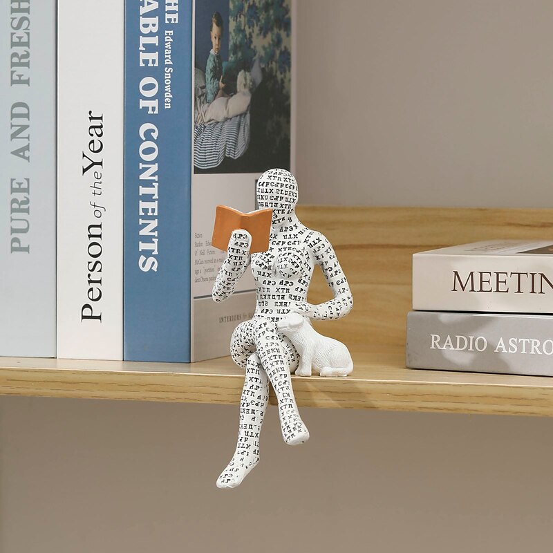 Modern Reading Woman Statue Pulp Woman Reading Bookshelf Decor, Thinker Style Resin Statue for Home Decor Contemporary Style2