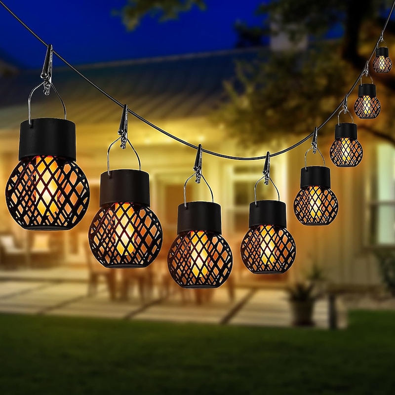 Solar Flame Light Outdoor Waterproof Garden Hanging Lights Christmas Party New Year Wedding Courtyard Yard Balcony Fence Holiday Landscape Decoration Lantern 1/2/4/8pcs